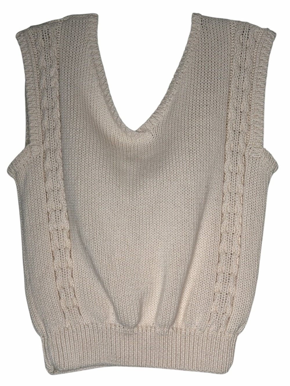 Vintage 80s Liz Claiborne Cream Cable Knit Pullover Sweater Vest - Picture 1 of 5